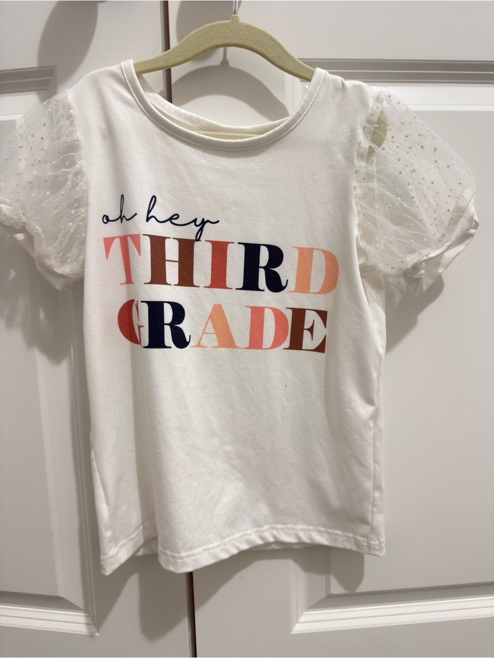 Girls White 'Oh Hey Third Grade' Graphic Tee with Puff Sleeves
